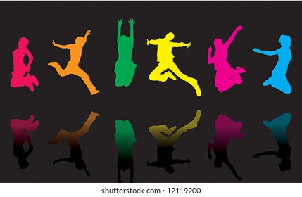 6 colorful jump silhouettes