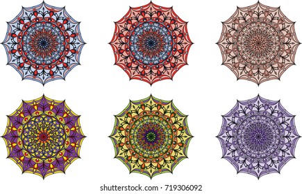 6 colorful mandala. 