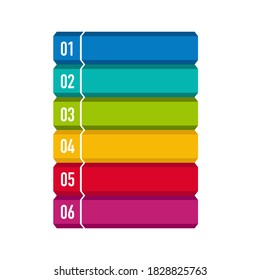 6 Colorful steps, infographics diagram with numbers and text box