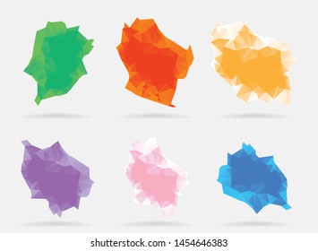 6 colors floating polygon objects on grey background 