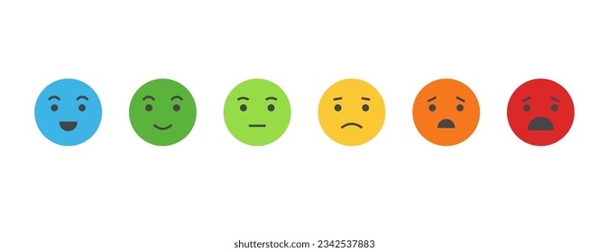 6 colors icon for Pain measurement scale. icon set of emotions from happy to crying, 6 gradation form no pain to unspeakable Element of UI design for medical pain test