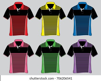 6 Colors Stripe Polo Shirt Design Vector, Front View.