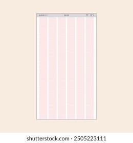 6 Columns Vertical Grid and guide for Smartphone App Designers. Vector mobile wireframe editable design for mobile, with sample data and real user interface graphic details ready for ux ui projects