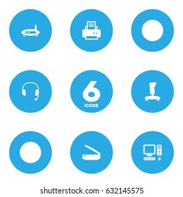 6 Computer Icons Set.Collection Of Computer, Headset, Photocopy And Other Elements.