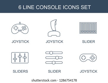 6 console icons. Trendy console icons white background. Included line icons such as joystick, slider, sliders. console icon for web and mobile.