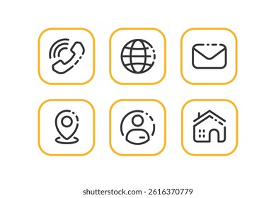 6 Contact Information Vector Icons Set in Line Style Design