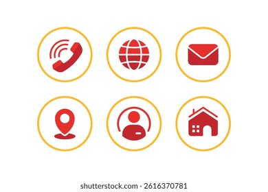 6 Contact Information Vector Icons Set in Solid Glyph Line Style Design