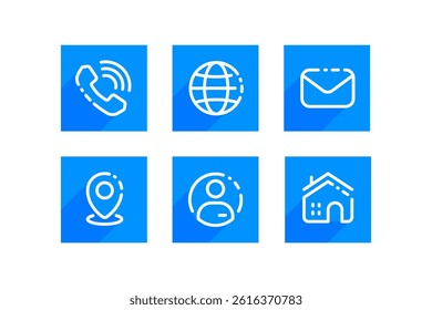 6 Contact Information Vector Icons Set in Flat Style Design