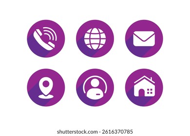 6 Contact Information Vector Icons Set in Flat Style Design