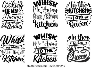 6 cooking and kitchen lover quotes t shirt design bundle with svg and calligraphy stylish font