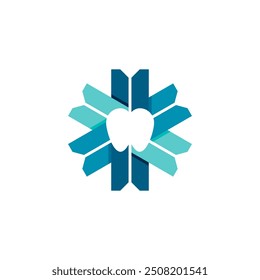 6 Corner Street mit einem Zahn Zahn in der Mitte, Zahnheilkunde Logo Design Vektor