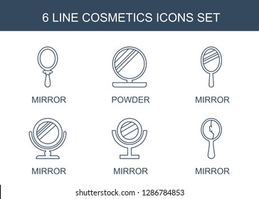 6 cosmetics icons. Trendy cosmetics icons white background. Included line icons such as mirror, powder. cosmetics icon for web and mobile.