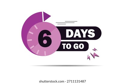 6 días de cuenta regresiva para ir Anuncio. seis contar tiempo de venta etiqueta con forma de reloj, 06 días para ir días para ir ícono, color azul días para ir Anuncio, Vector EPS 10