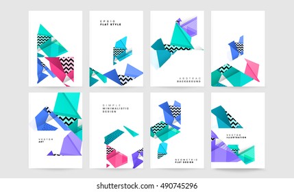 6 Covers set minimal geometric shapes design, vector