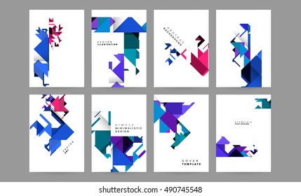 6 Covers set minimal geometric shapes design, vector