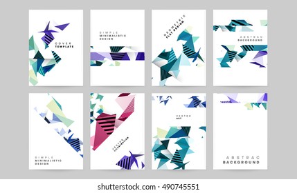 6 Covers set minimal geometric shapes design, vector