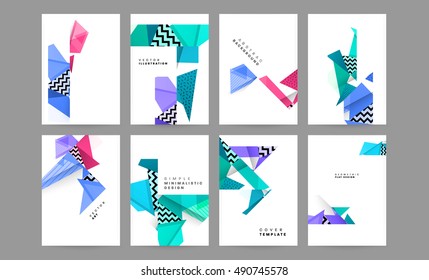 6 Covers set minimal geometric shapes design, vector