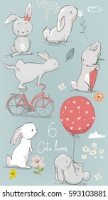 6 cute cartoon hares