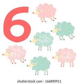 6 cute sheeps  Easy Learn to count figures  Funny cartoon childish illustrations in vector 