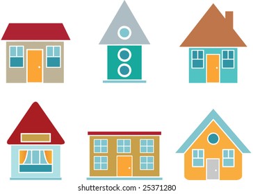 6 cute vector house icon set