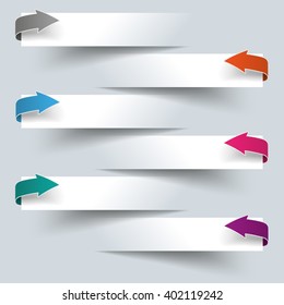 6 cutting banners with colored arrows on the gray background. Eps 10 vector file.