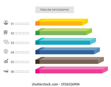 6 data infographics rectangle step growth success template design. Illustration abstract background. Can be used for workflow layout, business step, banner, web design.
