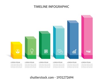 6 data infographics rectangle step growth success template design. Illustration abstract background. Can be used for workflow layout, business step, banner, web design.