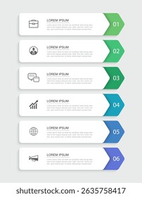 6 modelo de índice da guia retângulo de infográficos de dados. Ilustração de fundo abstrato de negócios.