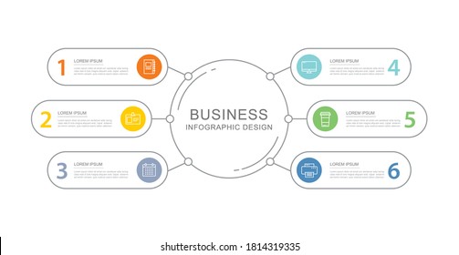 6 data infographics tab index template with thin line design. Vector illustration abstract background. Can be used for workflow layout, business step, banner, web design.