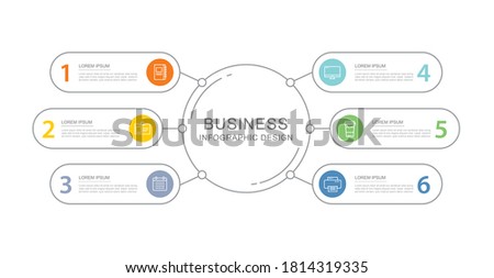 6 data infographics tab index template with thin line design. Vector illustration abstract background. Can be used for workflow layout, business step, banner, web design.