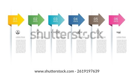 6 data infographics tab index with arrow layout template. Illustration business abstract background.