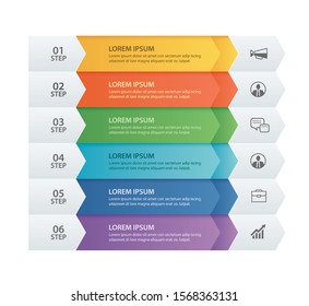 6 data Infographics tab paper arrow template. Vector illustration abstract background. Can be used for workflow layout, business step, banner, web design.