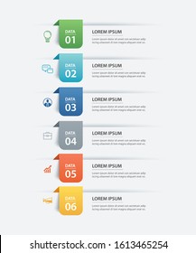 6 data infographics tab paper index template. Vector illustration abstract background. Can be used for workflow layout, business step, banner, web design.