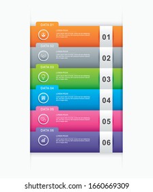 6 data infographics tab paper index template. Vector illustration abstract background. Can be used for workflow layout, business step, banner, web design.