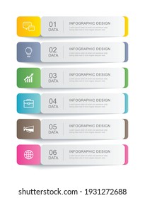 6 data infographics tab paper thin line index template. Vector illustration abstract background. Can be used for workflow layout, business step, banner, web design.