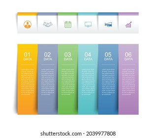 6 data infographics tab paper index template. Vector illustration abstract background.