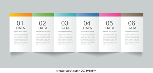 6 data infographics tab paper index template. Vector illustration abstract background.