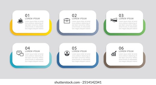 6 guia infográficos de dados modelo de índice de papel. Ilustração de fundo abstrato de negócios.