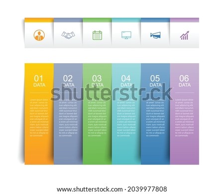 6 data infographics tab paper index template. Vector illustration abstract background.