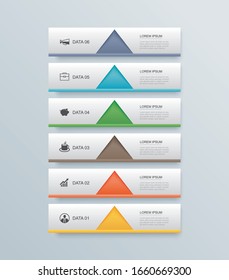 6 data step timeline infographics tab paper index template. Vector illustration abstract background. Can be used for workflow layout, banner, web design.