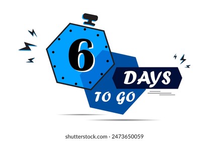 6 días para el último ícono de cuenta regresiva. 6 días para la oferta de Precio de venta promo deal timer, 6 días solo, cuenta regresiva días de Anuncio. Ilustración vectorial,