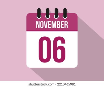 6 day November calendar. Calendar vector for November in pink color on light background