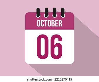 6 day October calendar. Calendar vector for October in pink color on light background