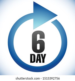 6 day Turnaround time (TAT) icon. Interval for processing, return to customer. Duration, latency for completion, request fulfilling