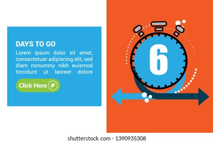 6 days to go banner. flat style. days to go concept.