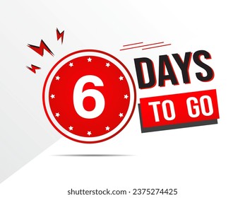 Cartel de la cuenta regresiva de 6 días, banner de la cuenta regresiva de la izquierda. venta de tiempo de conteo. Quedan 6 días. a seis días, ronda de cuenta regresiva de día, icono circular para fines de venta, ilustración vectorial