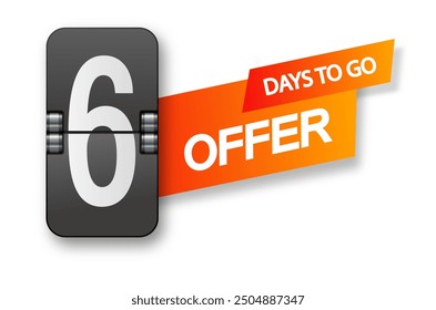6 days to go icon set. Countdown of days remaining. Offer timer sticker limited to a few days. Vector