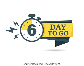6 days left icon in flat style. Offer countdown date number vector illustration on isolated background. Sale promotion timer sign business concept.
