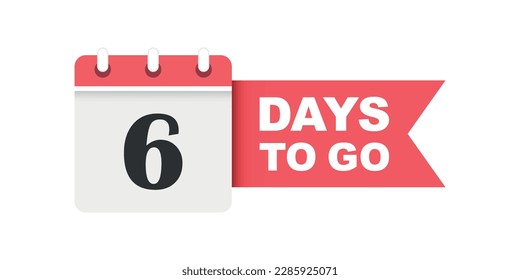 6 days left icon in flat style. Offer countdown date number vector illustration on isolated background. Sale promotion timer sign business concept.