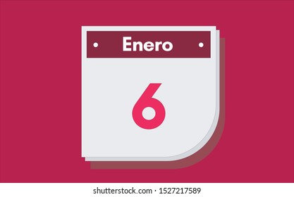 6 de Enero. Dia del mes. Calendario (January 6th. Day of month. Calendar in spanish) vector illustration icon.